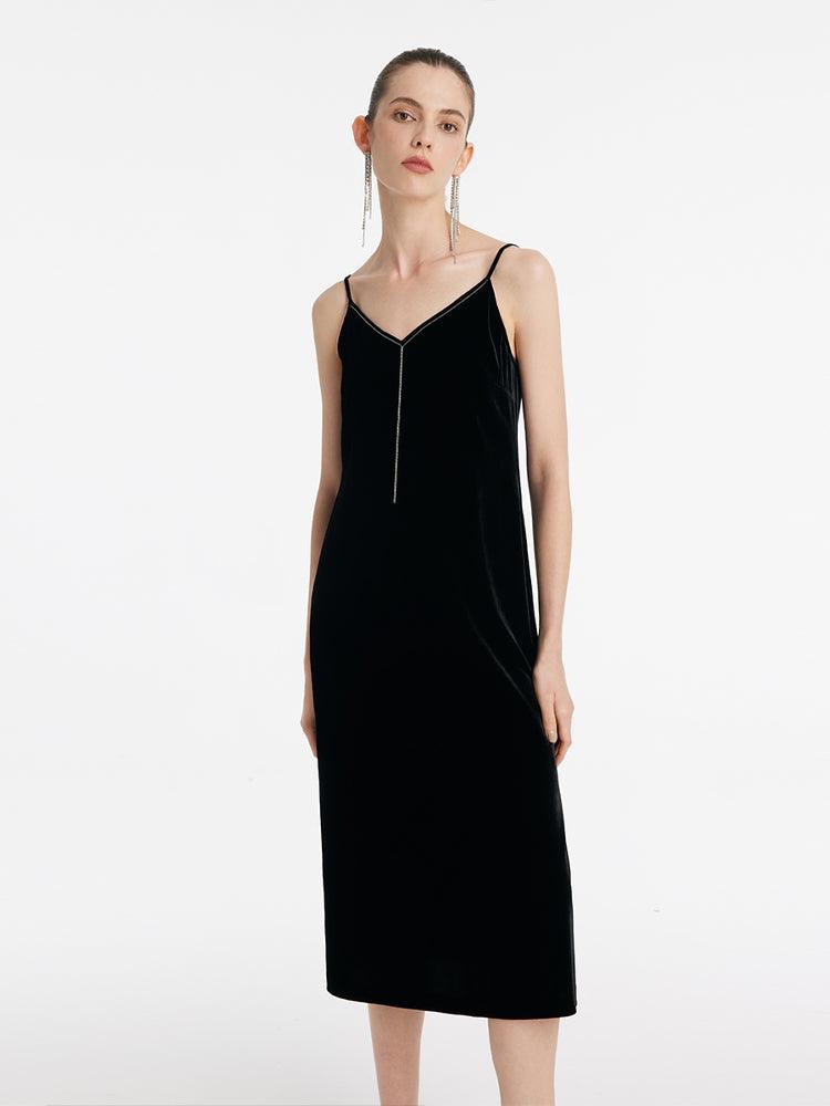 Silk And Velvet Blend Spaghetti Strap Women Maxi Dress GOELIA Silk And Velvet Blend Spaghetti Strap Women Maxi Dress GOELIA