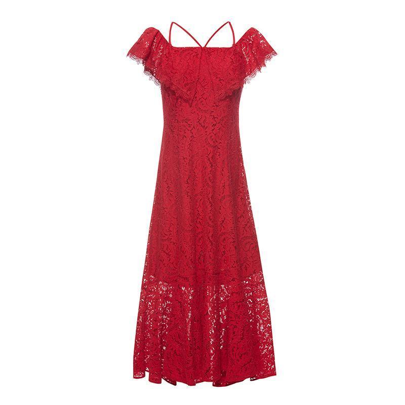 Hollow Lace Midi Dress GOELIA