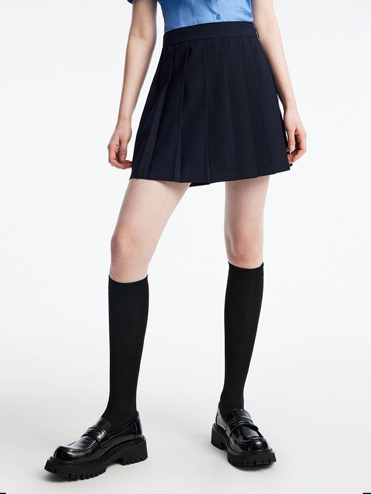 Navy Blue Reversible Style Pleated Skirt Shorts GOELIA