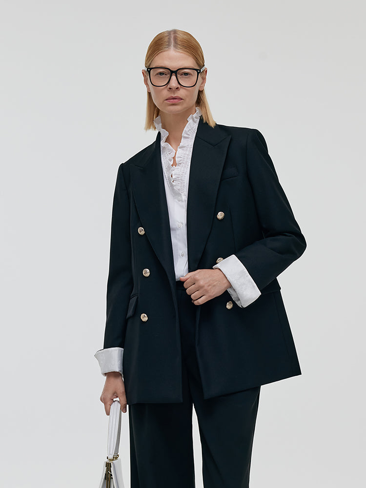 Worsted Wool Double-Breasted Women Blazer GOELIA