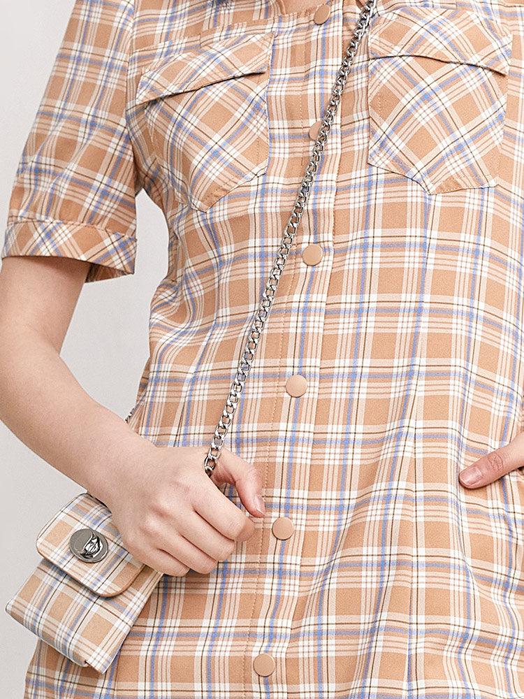 Waisted plaid dress（with chain bag） GOELIA