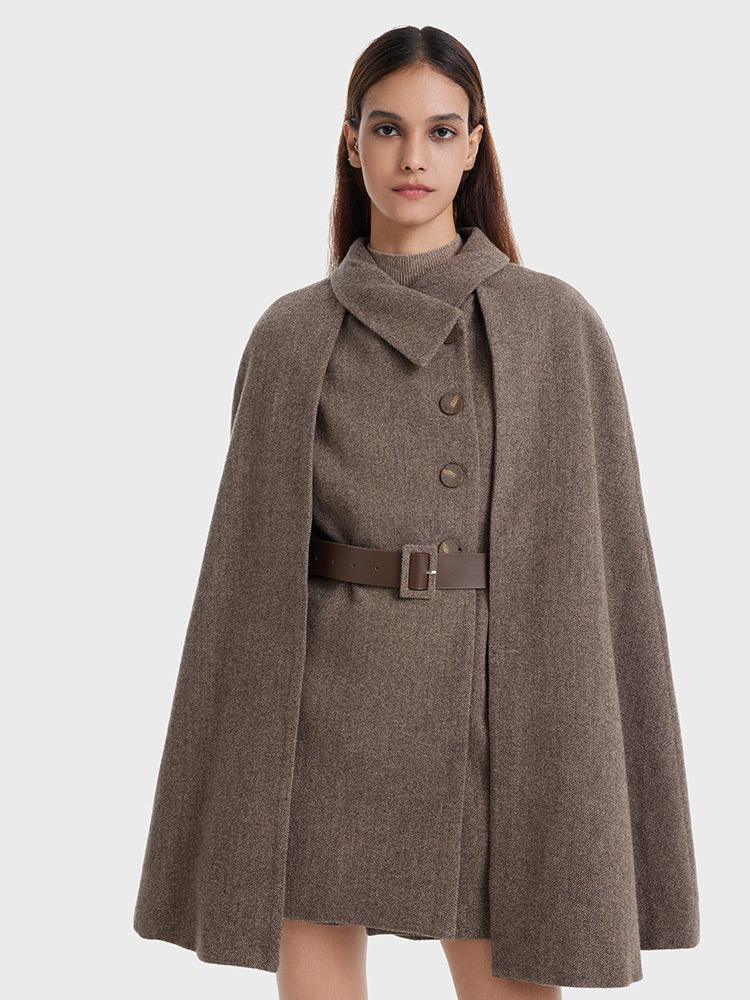 Coffee Brown Washable Wool Two-piece Cloak GOELIA