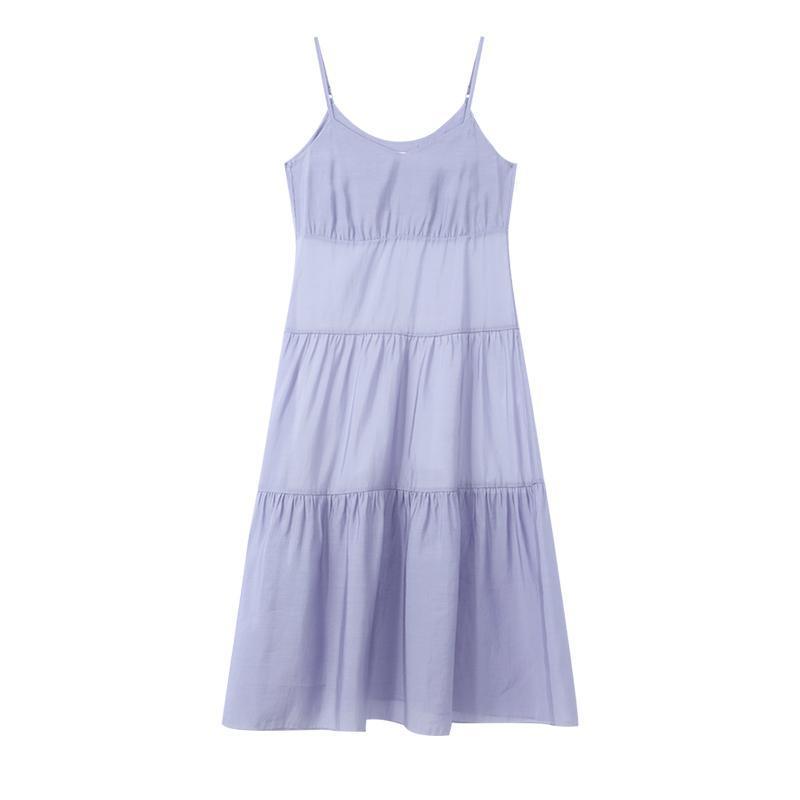 Purple Tencel Silk Spaghetti Dress GOELIA