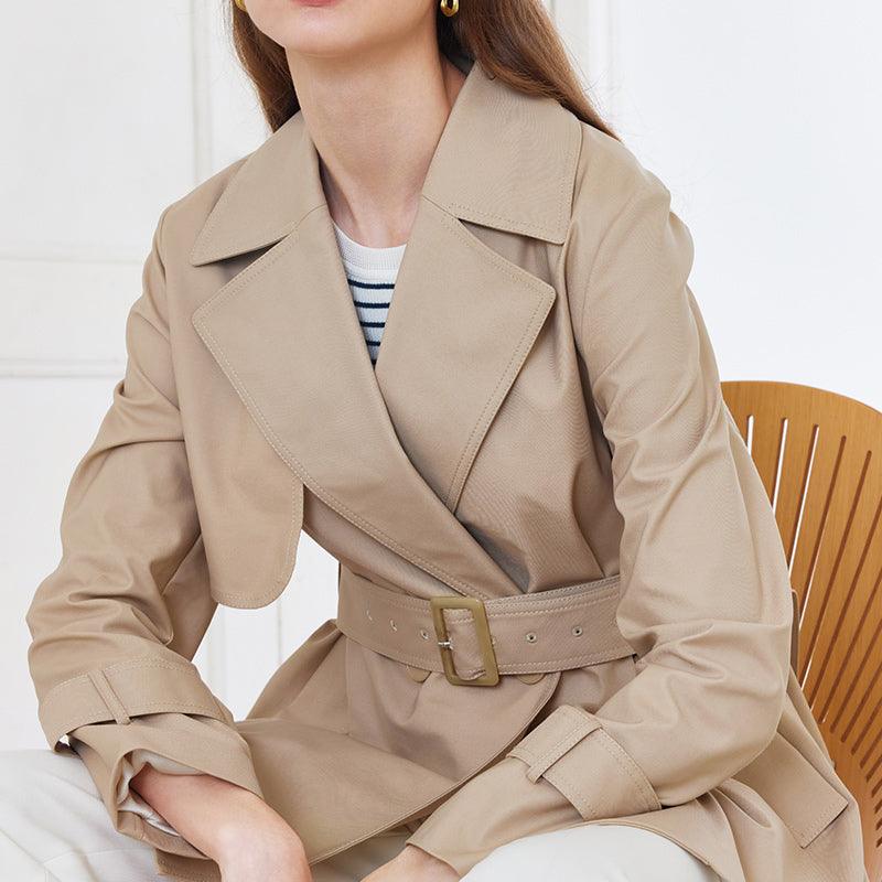 Crop Women Trench Coat With Belt GOELIA