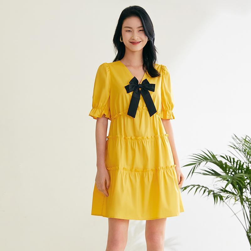 Ice Cool V-Neck Bowknot Dress GOELIA