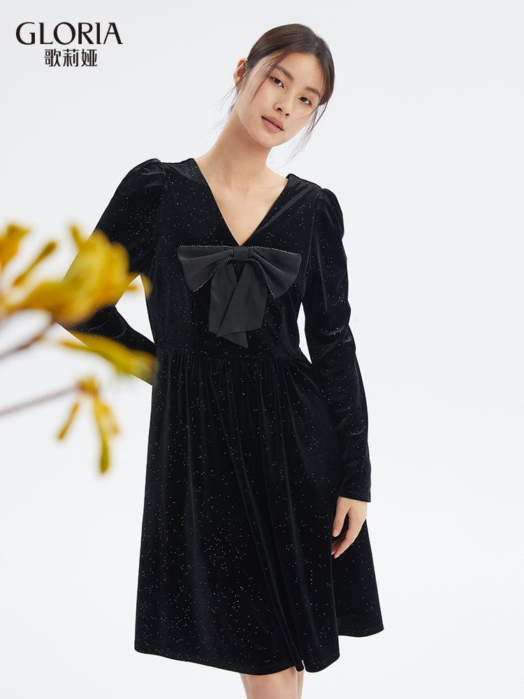 Velvet Detachable Bowknot Dress Test GOELIA