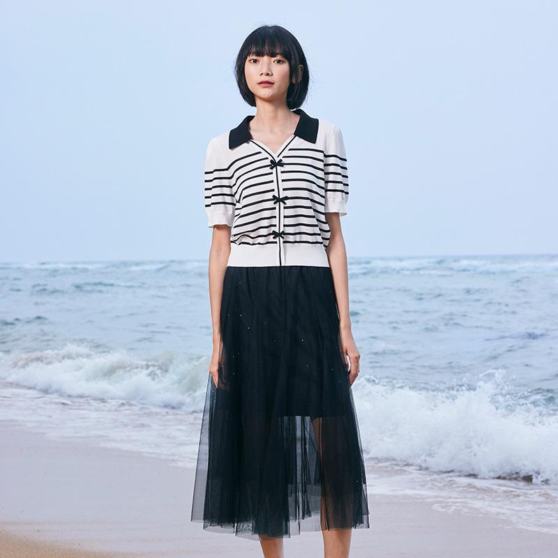 Two-Piece Set Knitted Cardigan And Tulle Skirt Test GOELIA