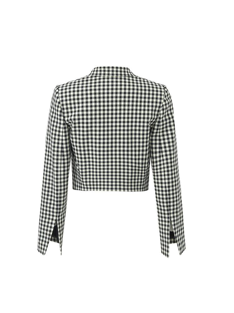 Black And White Checkered Short Suit Jacket GOELIA