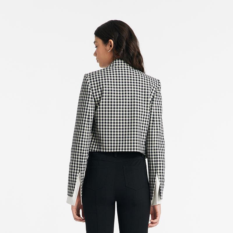 Black And White Checkered Short Suit Jacket GOELIA