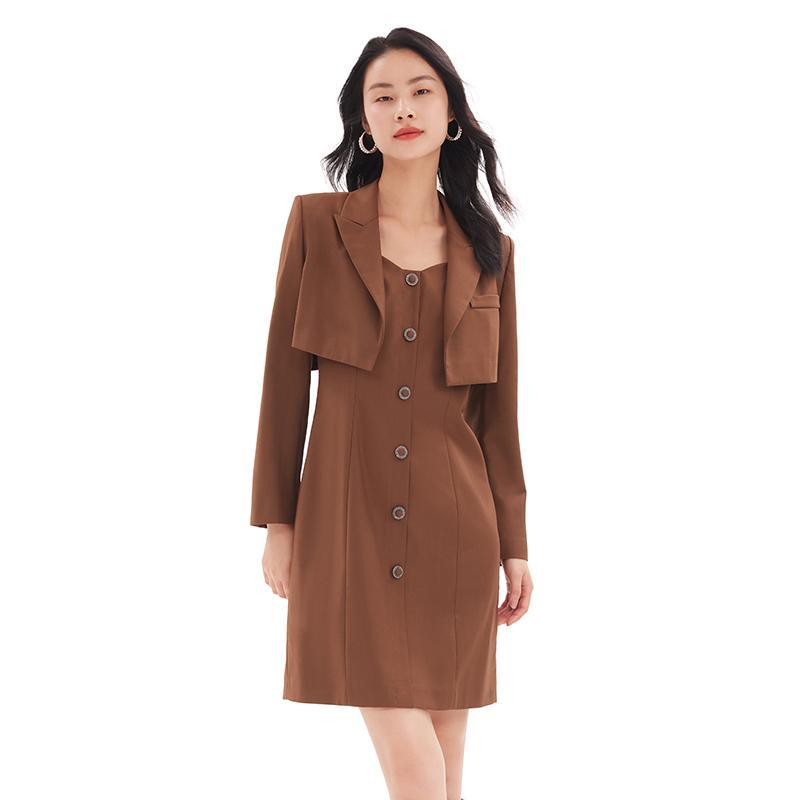 Detachable Bowknot Blazer And Midi Work Dress Two-Piece Suit GOELIA