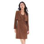 Detachable Bowknot Blazer And Midi Work Dress Two-Piece Suit GOELIA