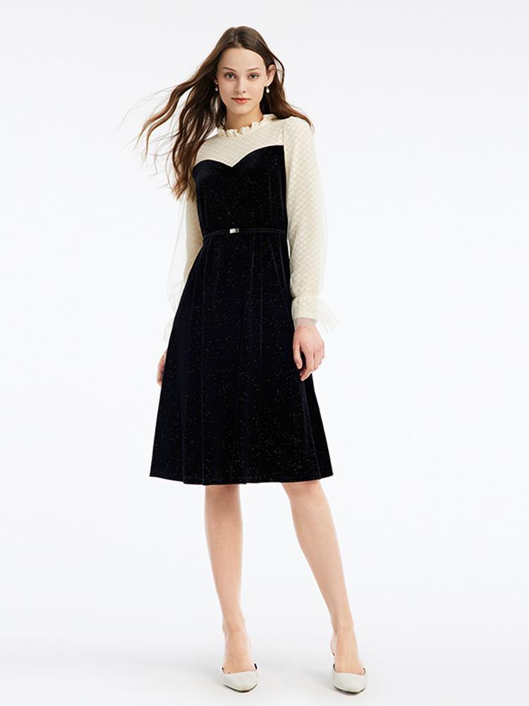 Velvet Patchwork Color Block Dress GOELIA