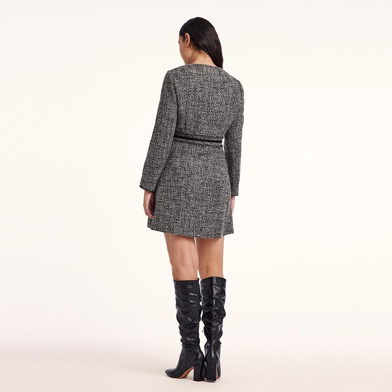 Round Neck Tweed Dress With Belt GOELIA