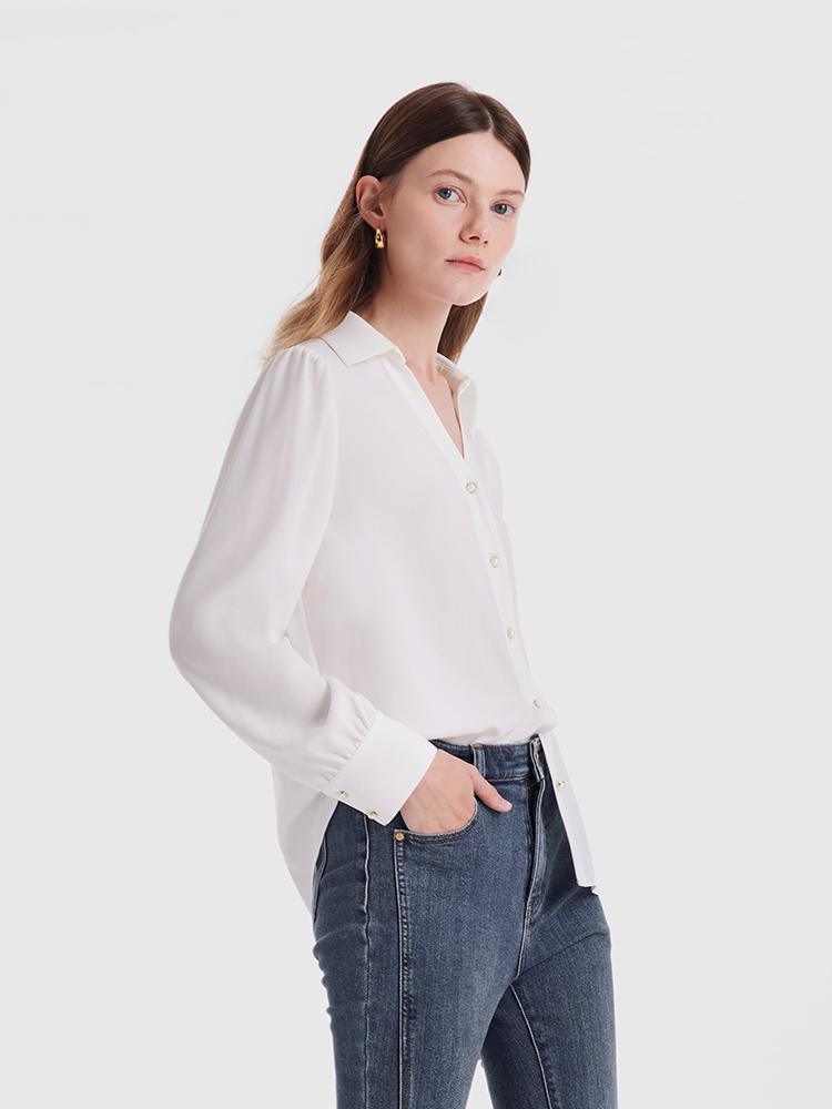 V-Neck Straight Fit Acetate Women Shirt GOELIA