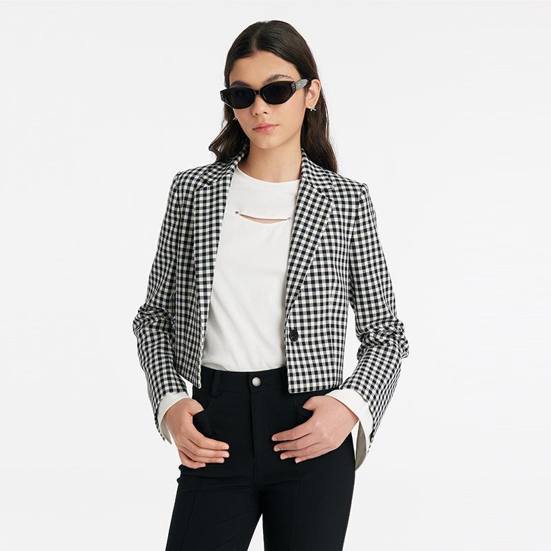 Black And White Checkered Short Suit Jacket GOELIA