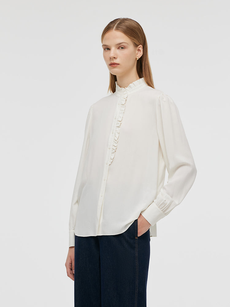 Ruffle Stand Collared Women Shirt GOELIA