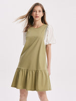 A-Shape Patchwork Puff Sleeve Dresses GOELIA
