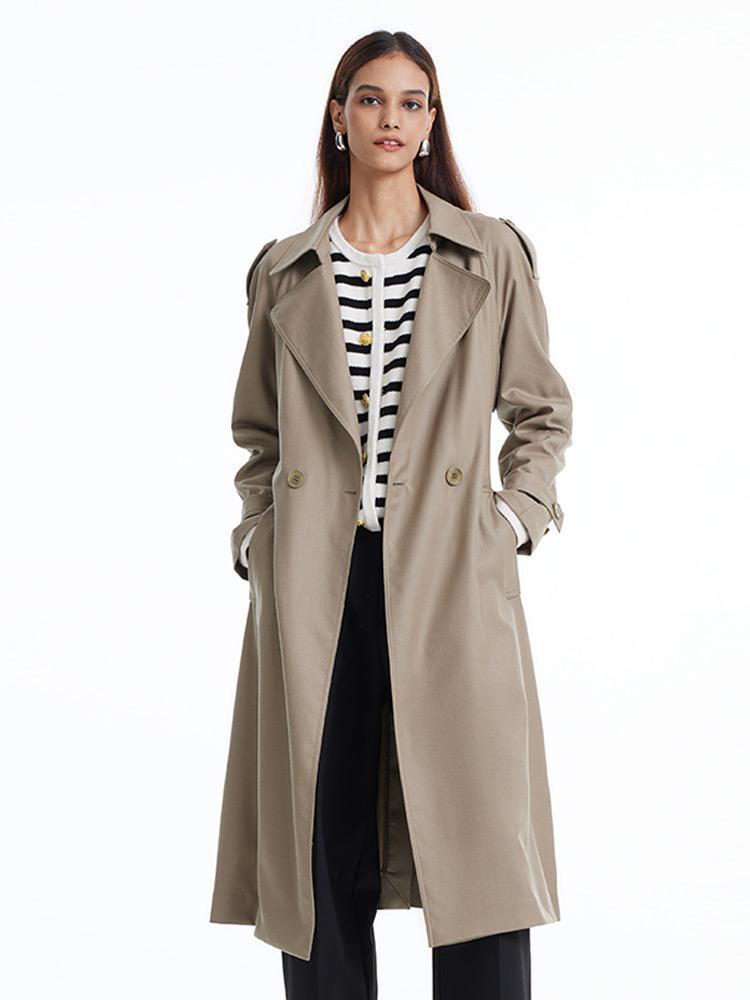 Worsted Wool Trench Double-Breasted Coat GOELIA