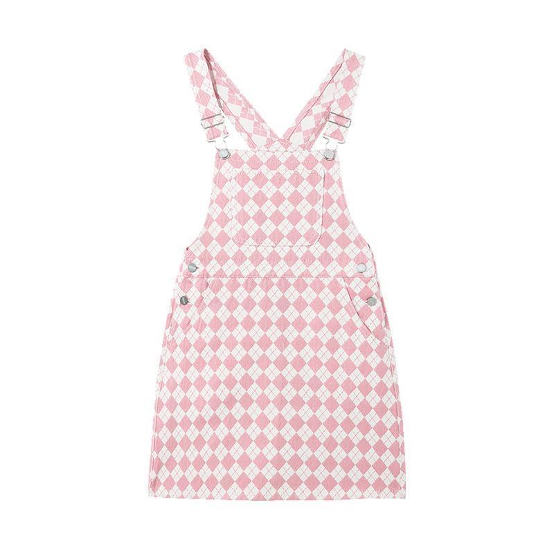 Pink Jacquard Denim Pinafore Dress GOELIA