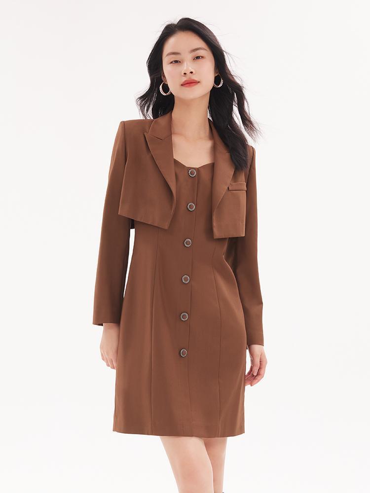 Detachable Bowknot Blazer And Midi Work Dress Two-Piece Suit GOELIA