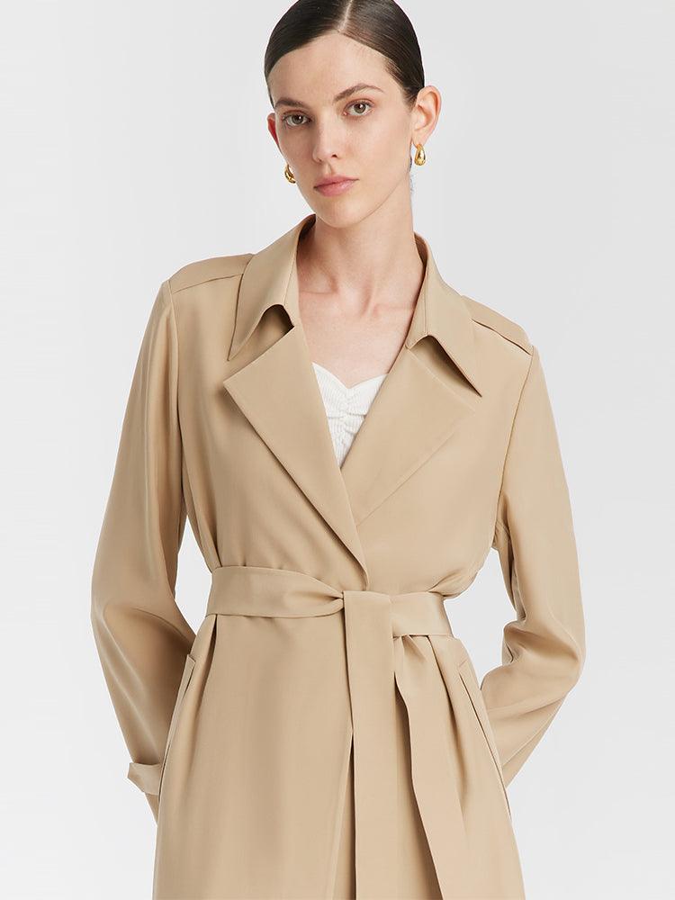 22 Momme Mulberry Silk Wrapped Women Trench Coat With Belt GOELIA