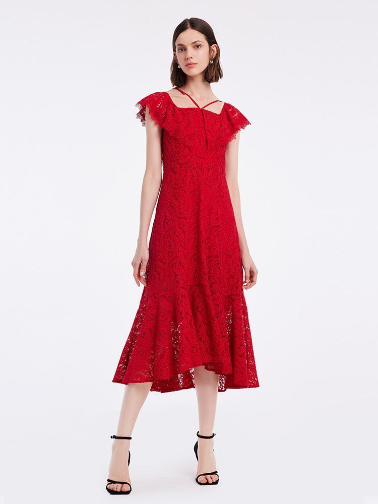 Hollow Lace Midi Dress GOELIA