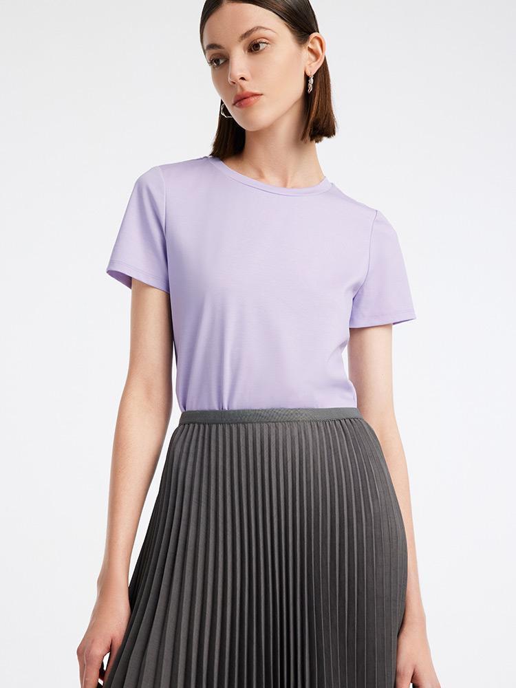 Knitted Dress Two-Piece Set Purple Dress And Grey Pleated Maxi Skirt GOELIA