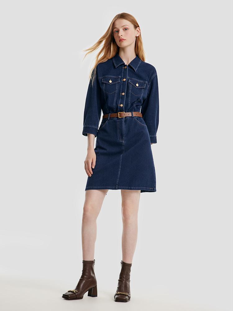 Denim Dress With Belt GOELIA