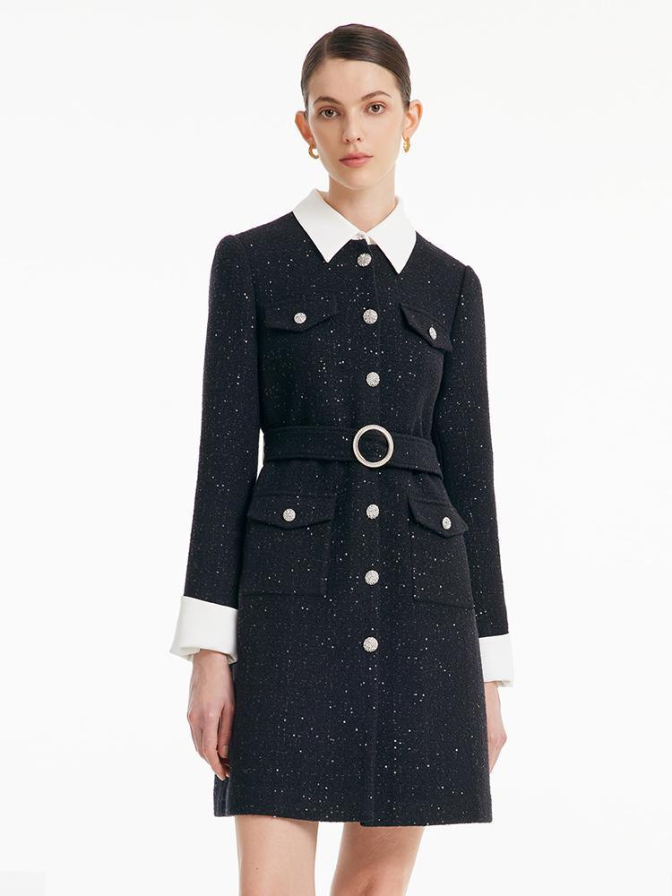 Tweed Waist-cinching Woolen Dress GOELIA