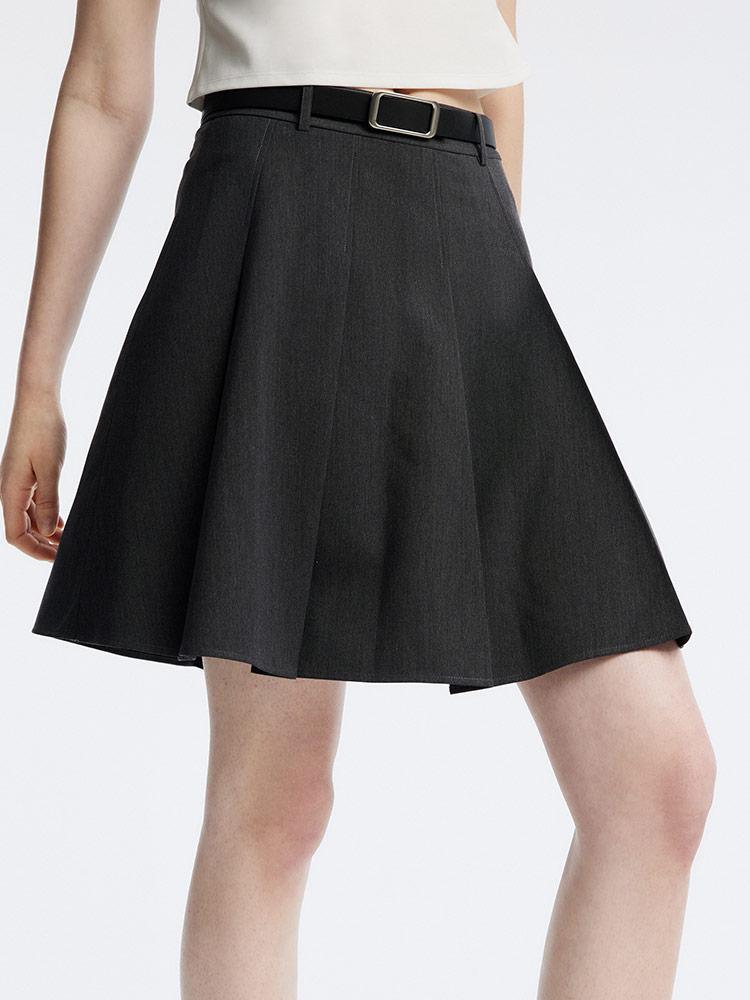 Reversible Pleated Mini Skirt With Leather Belt GOELIA