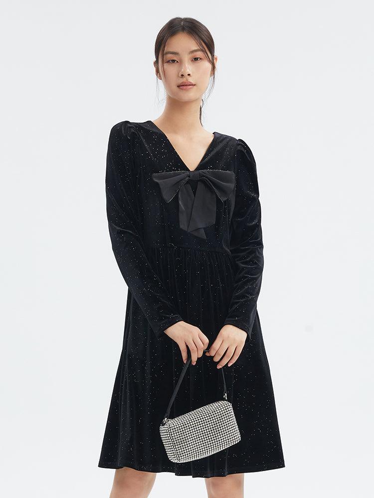 Velvet Detachable Bowknot Dress Test GOELIA