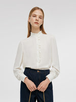 Ruffle Stand Collared Women Shirt GOELIA