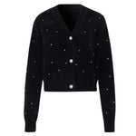 Black V-Neck Rhinestone Knitted Women Cardigan GOELIA