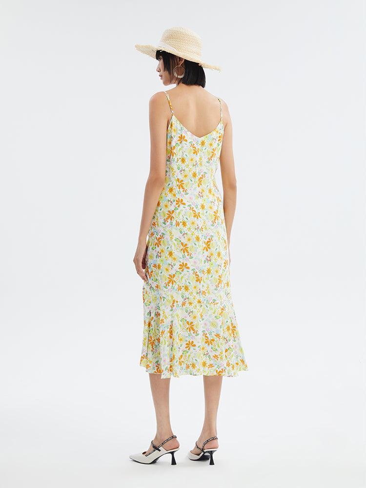 Lovely Printed Shirring Slip Dress GOELIA