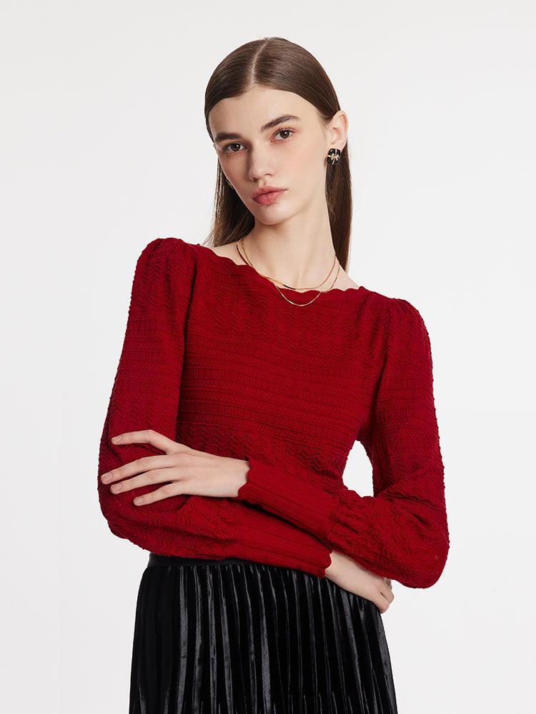 Tencel Wool Blend Wave Cut Collar Women Sweater GOELIA