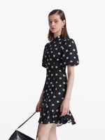 Rose Print Wrapped Ruffle Women Mini Dress GOELIA