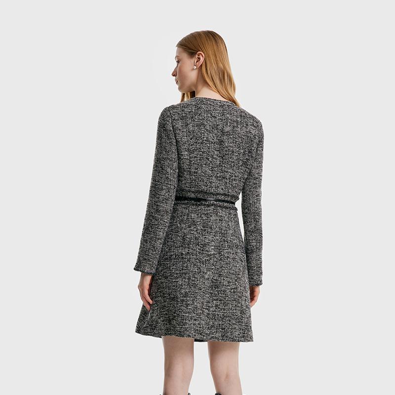 Round Neck Tweed Dress With Belt GOELIA