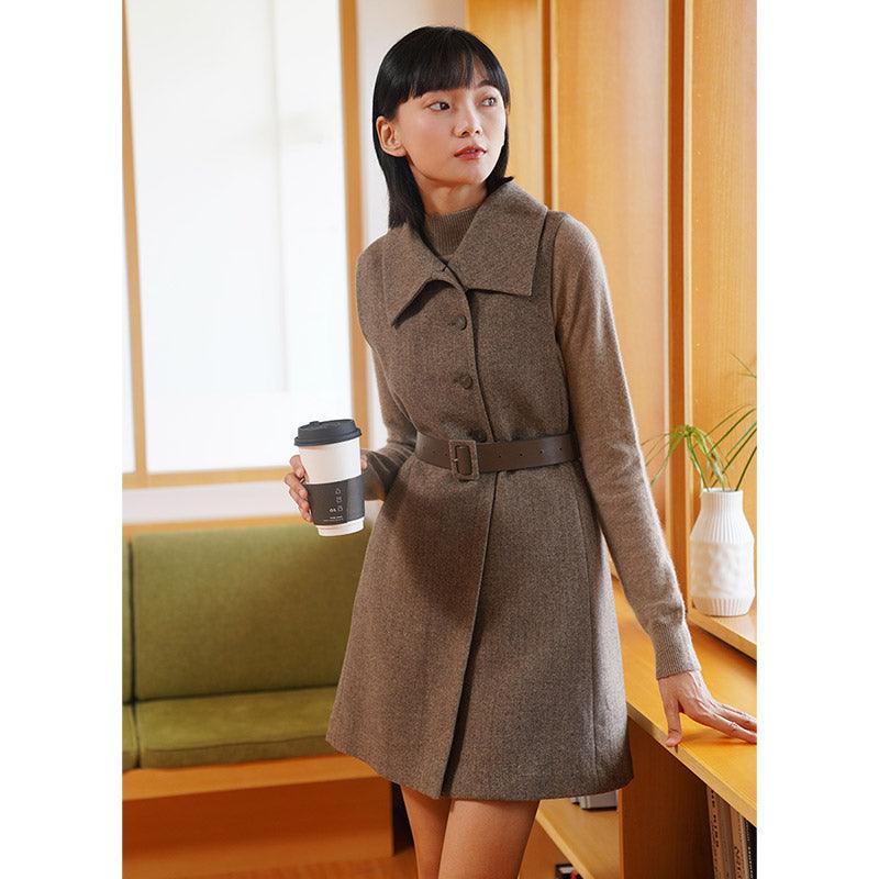 Coffee Brown Washable Wool Two-piece Cloak GOELIA