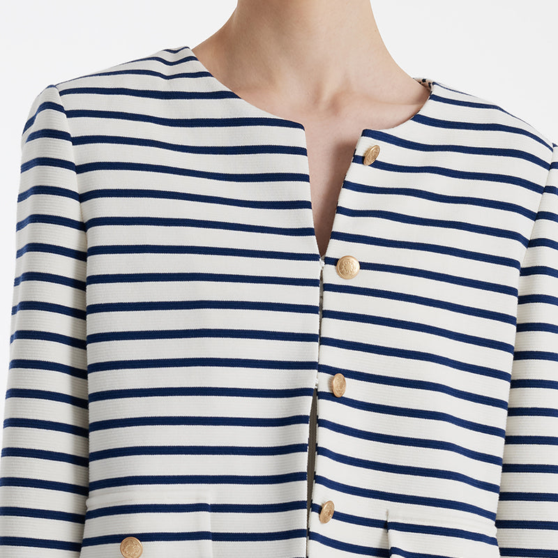 Cotton Striped Single-Breasted Women Crop Jacket GOELIA