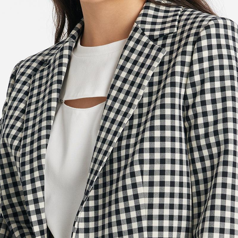 Black And White Checkered Short Suit Jacket GOELIA