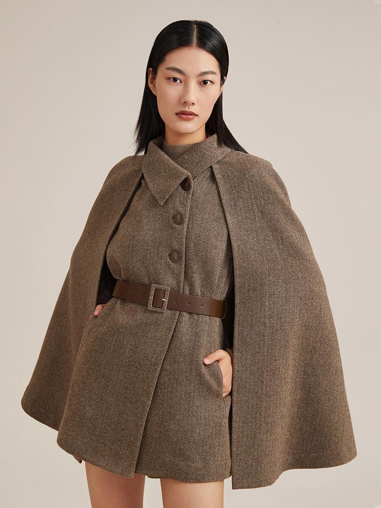 Coffee Brown Washable Wool Two-piece Cloak GOELIA