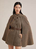 Coffee Brown Washable Wool Two-piece Cloak GOELIA