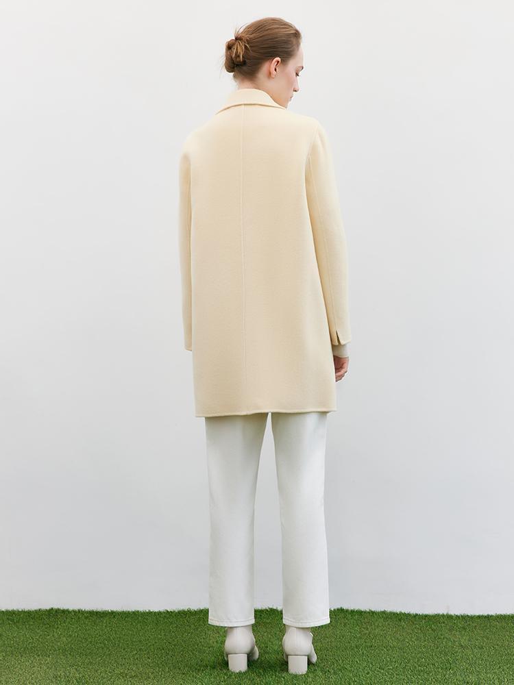 One-Button Cream Yellow Woolen Coat GOELIA