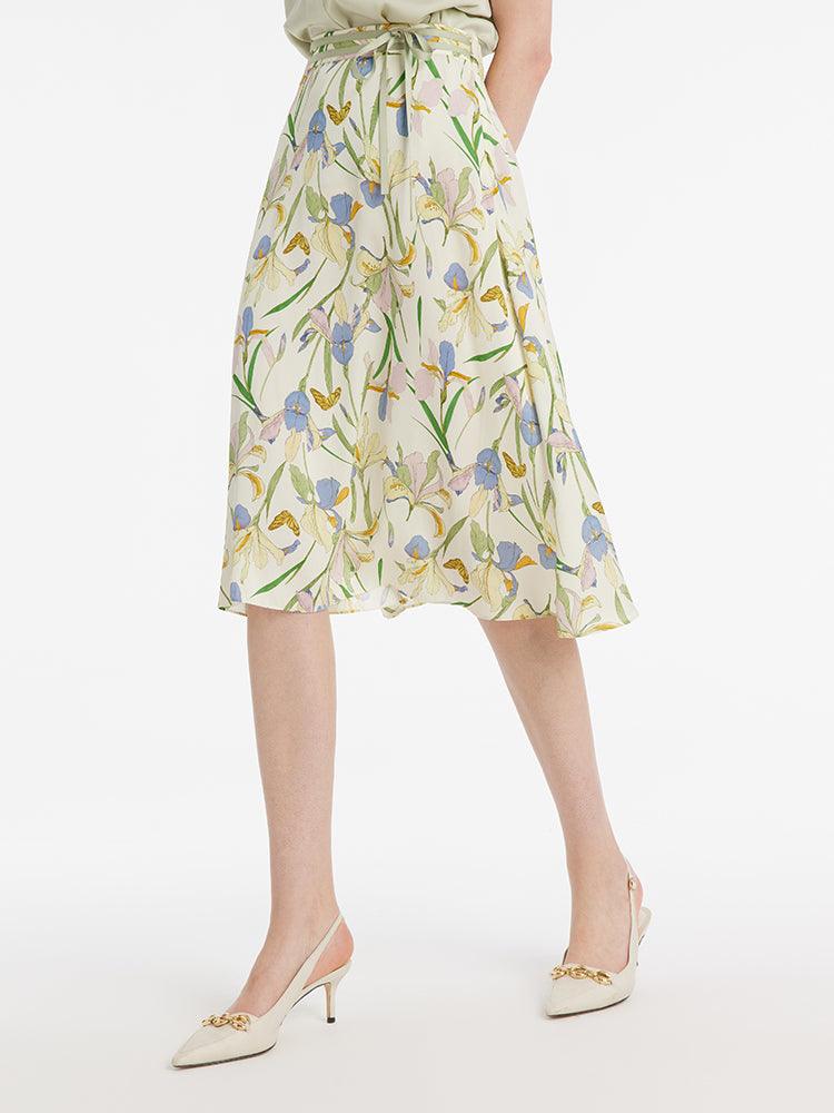 19 Momme Mulberry Silk Iris Printed Women Half Skirt GOELIA