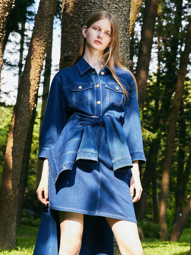 Denim Dress With Belt GOELIA