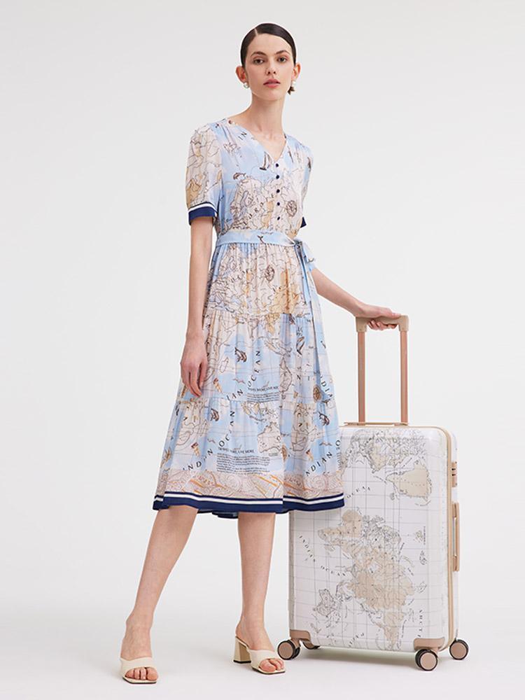 19 Momme Silk Map Printed Dress GOELIA