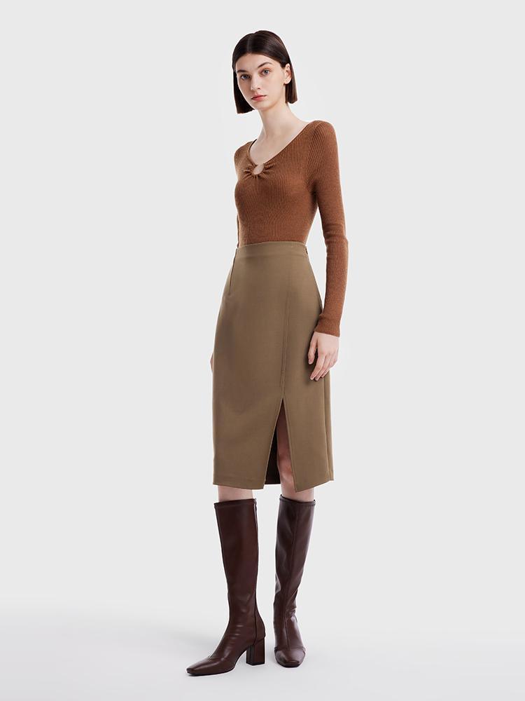 Double Worsted Woolen Slit Skirt GOELIA