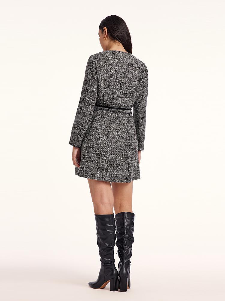 Round Neck Tweed Dress With Belt GOELIA