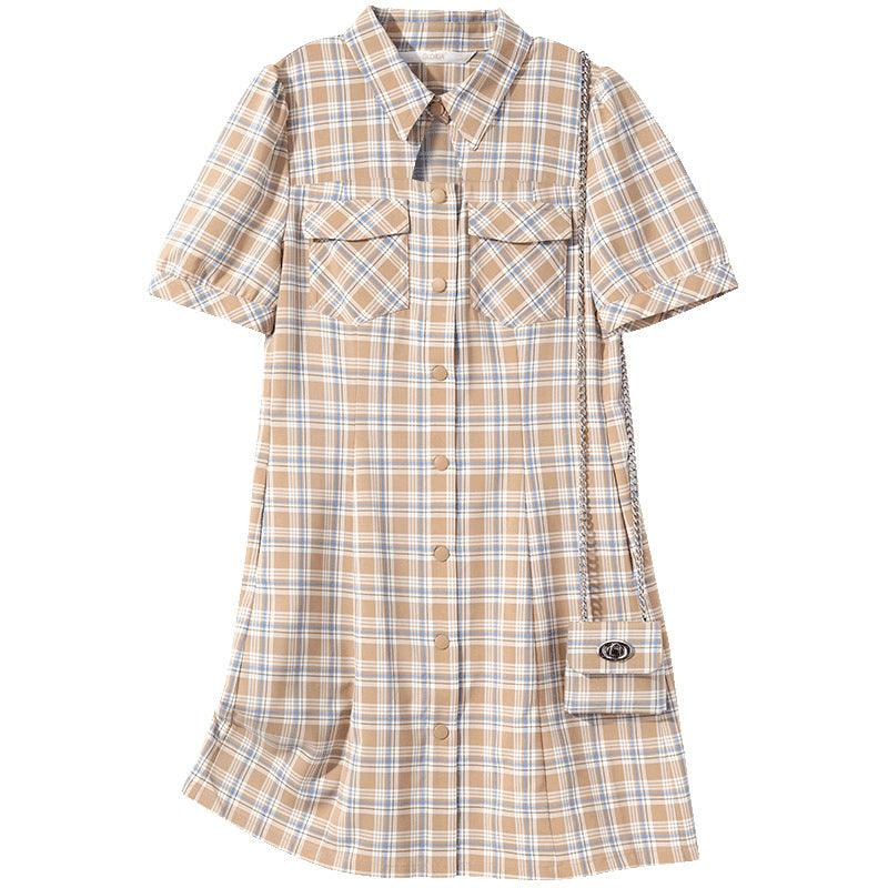 Waisted plaid dress（with chain bag） GOELIA