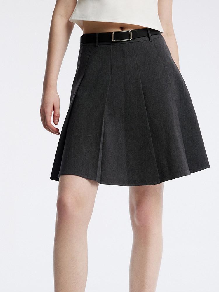 Reversible Pleated Mini Skirt With Leather Belt GOELIA